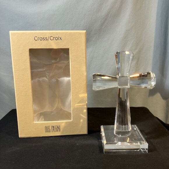 Crystal Faceted Cross by‎ Oleg Cassini 7" New in the Box - Picture 1 of 5